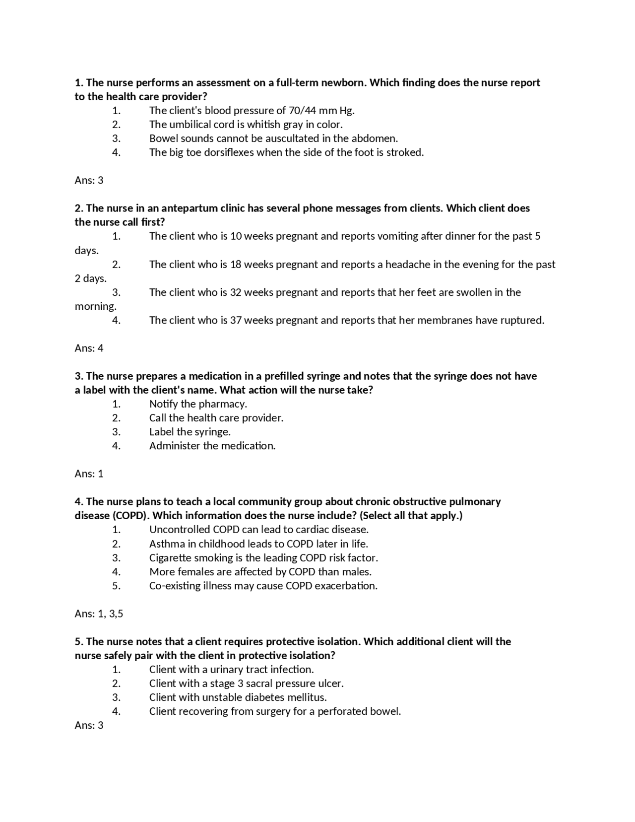Nursing Assessment and Care Scenarios | Exams Nursing | Docsity