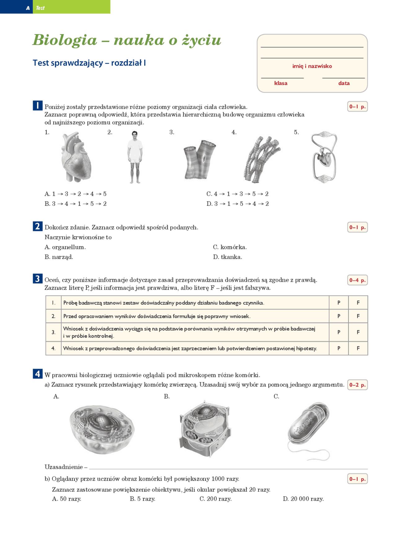 Biologia odpowiedzi do sprawdzianow | Notatki Biologia | Docsity