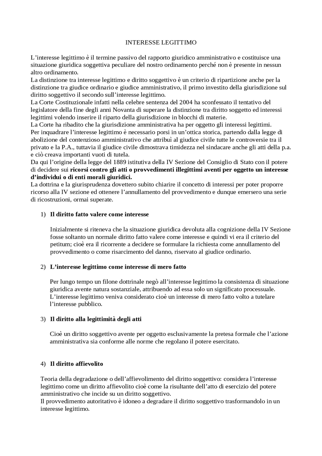 Sintesi interesse legittimo Schemi e mappe concettuali di Diritto