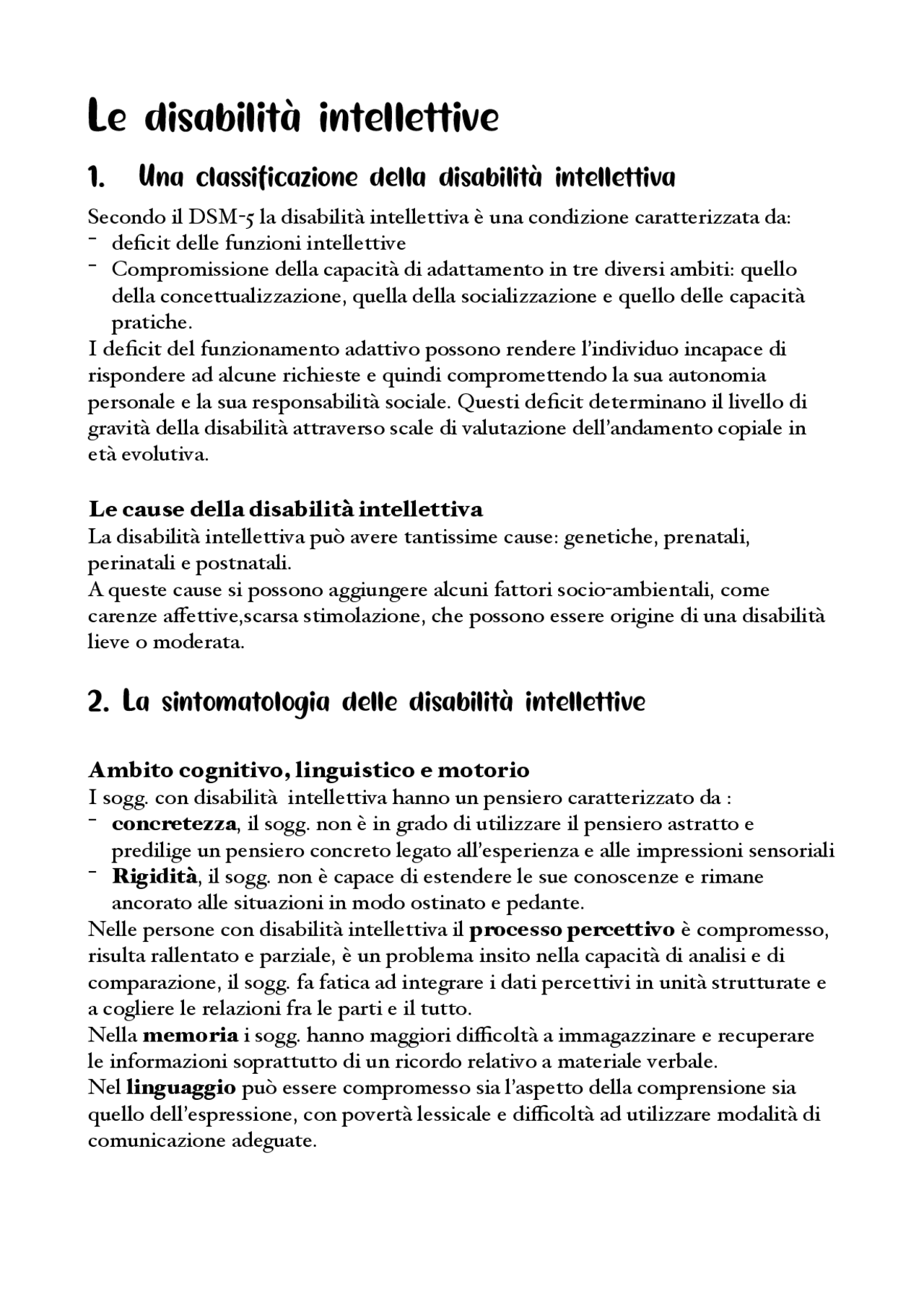 Le disabilità intellettive Appunti di Psicologia Docsity