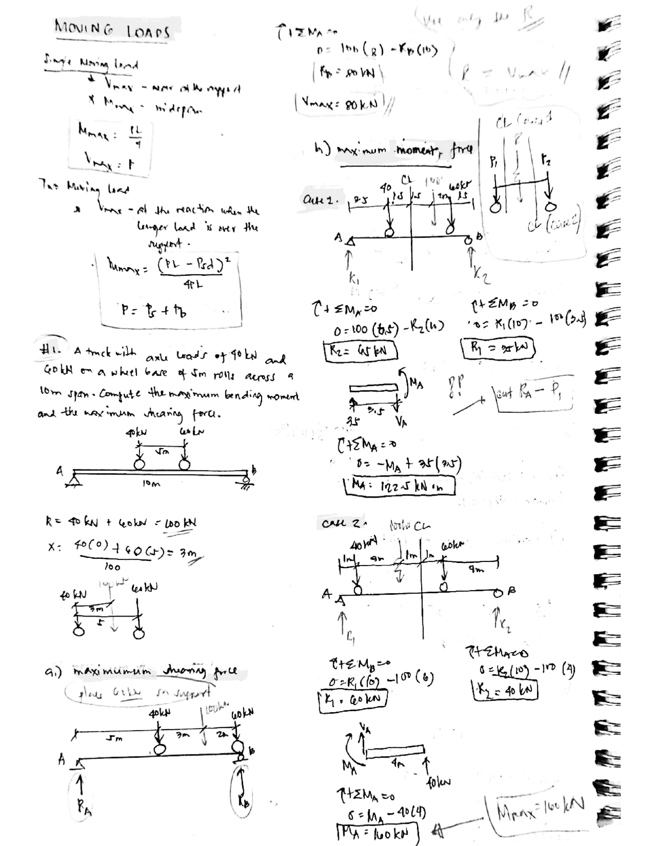 Moving Load Single or Two | Exercises Theory of Structures | Docsity