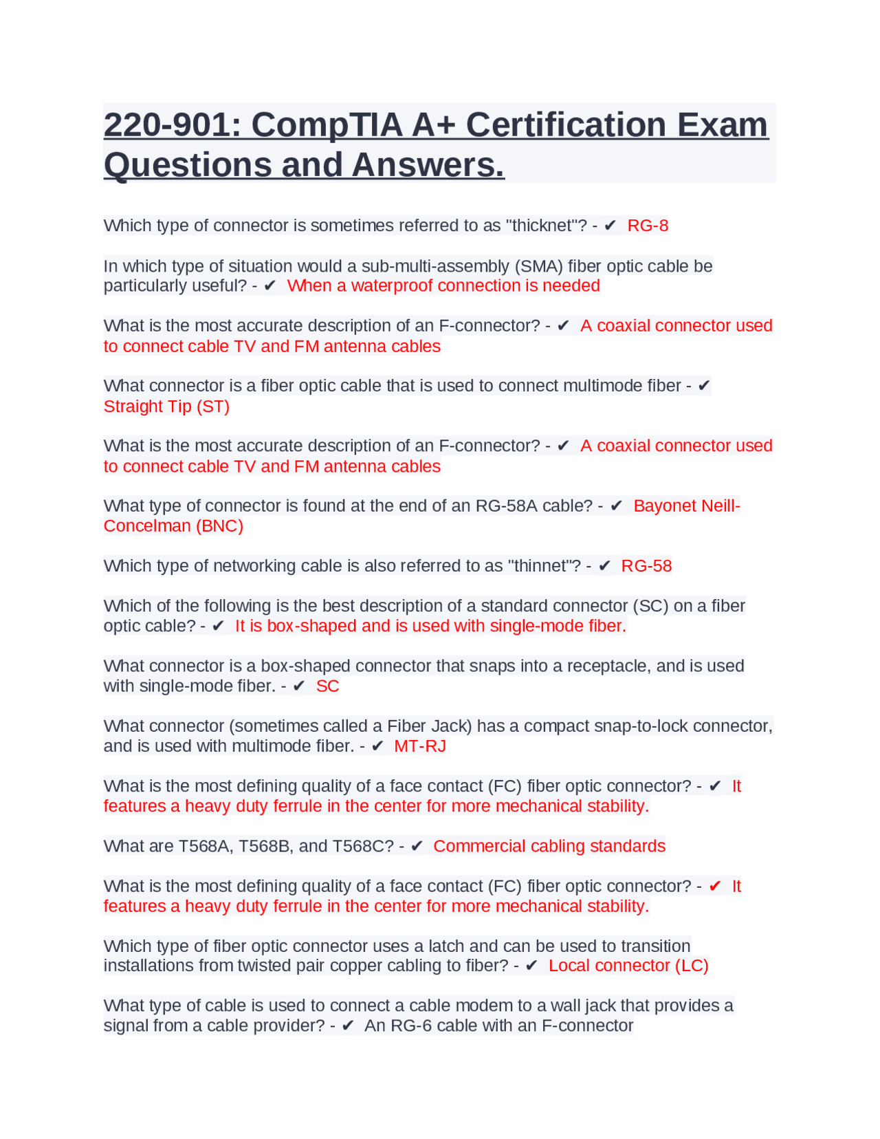 220-901: CompTIA A+ Certification Exam Questions and Answers. | Exams ...