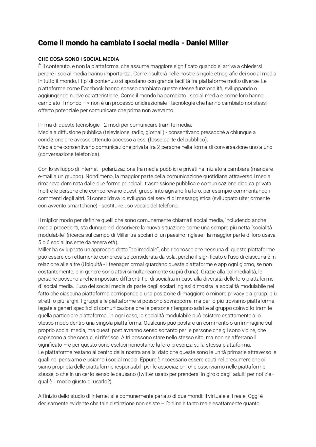 Come il mondo ha cambiato i social media - Daniel Miller | Sintesi del ...
