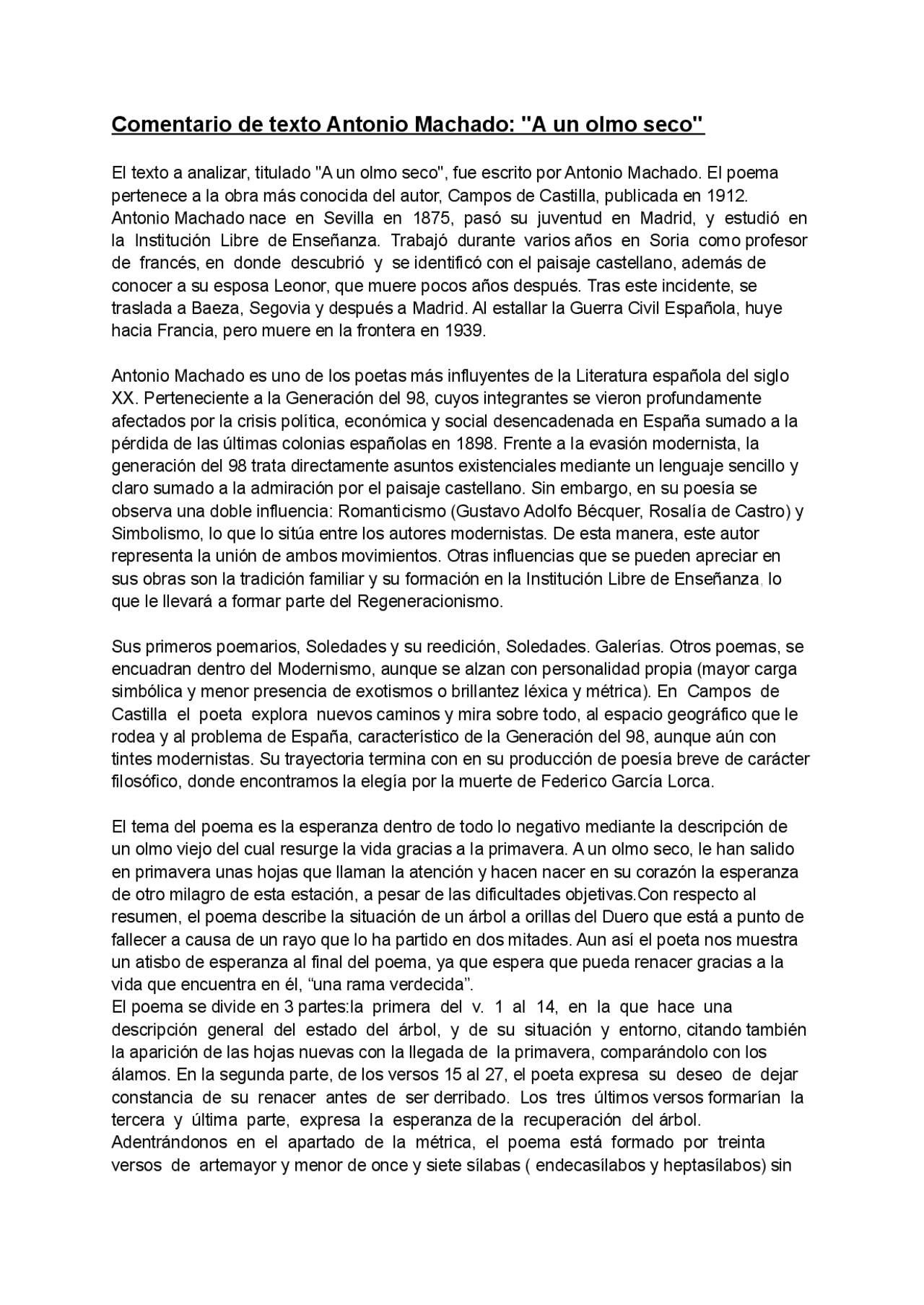Olmo Seco Comentario de Texto: Antonio Machado -