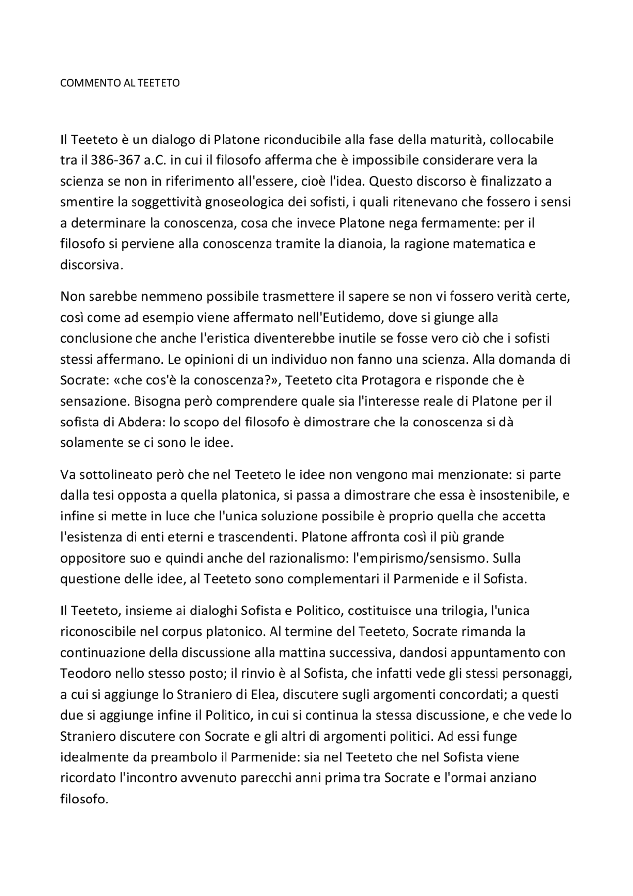 Riassunto - commento al teeteto | Appunti di Storia della filosofia ...