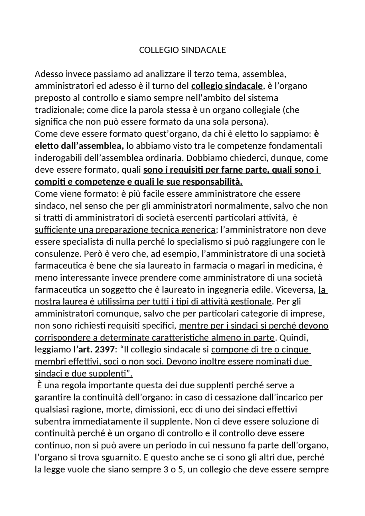 Organo collegiale spa Sbobinature di Diritto