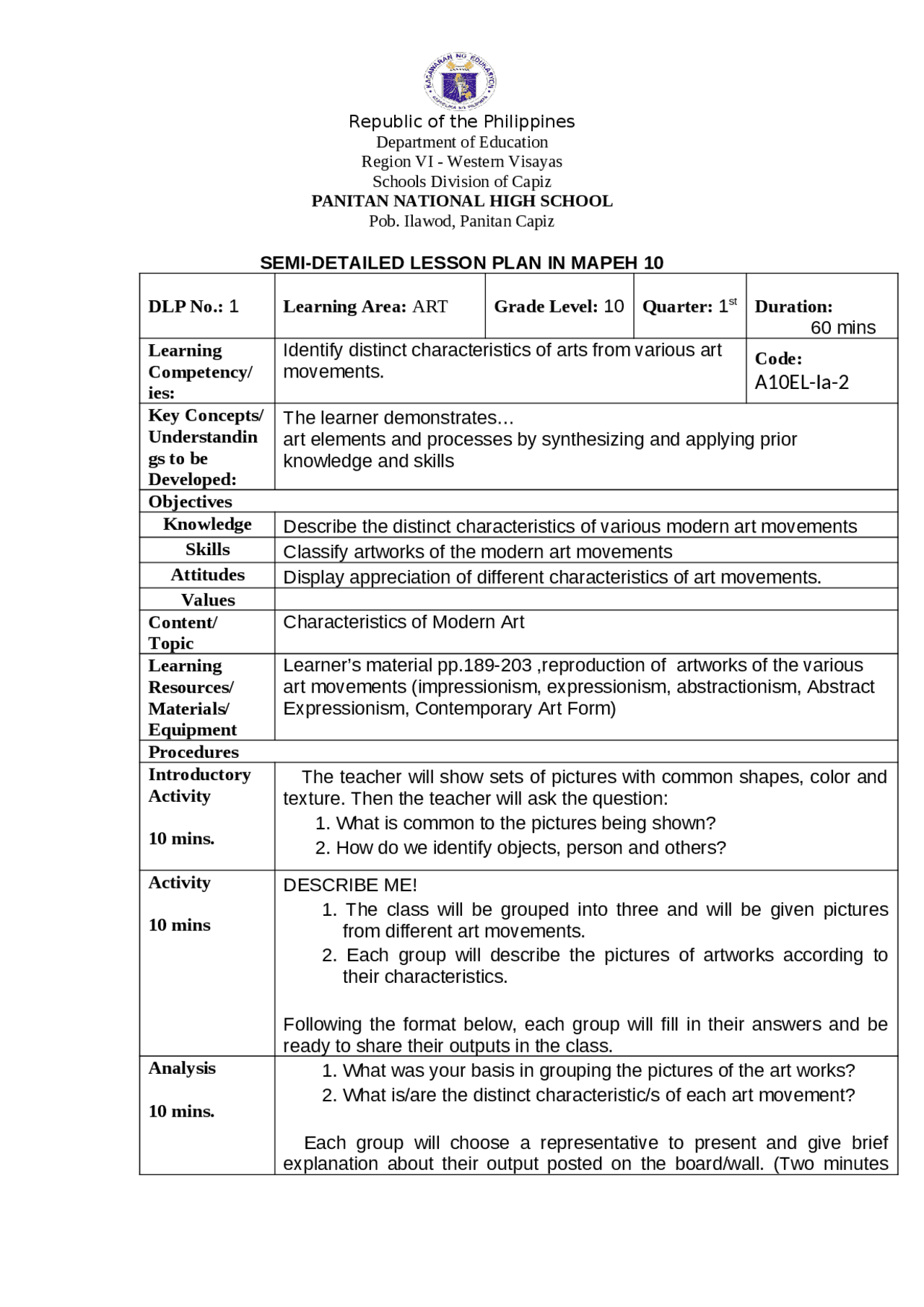 DETAILED LESSON PLAN | Lecture notes Physical education | Docsity