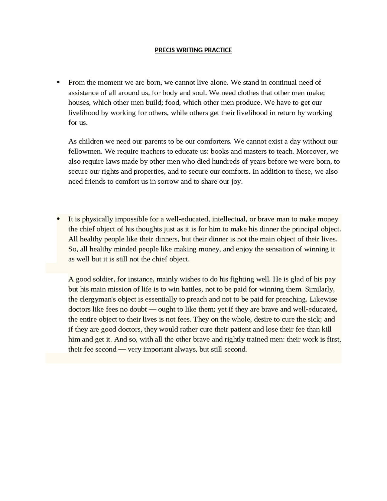 Precis writing example | Exercises English Language | Docsity