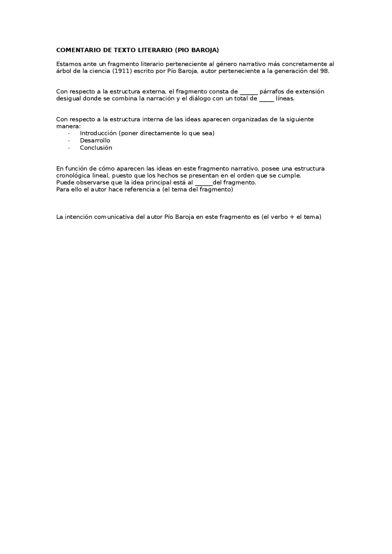 ESTRUCTURA comentario literario | Apuntes de Lengua y Literatura | Docsity