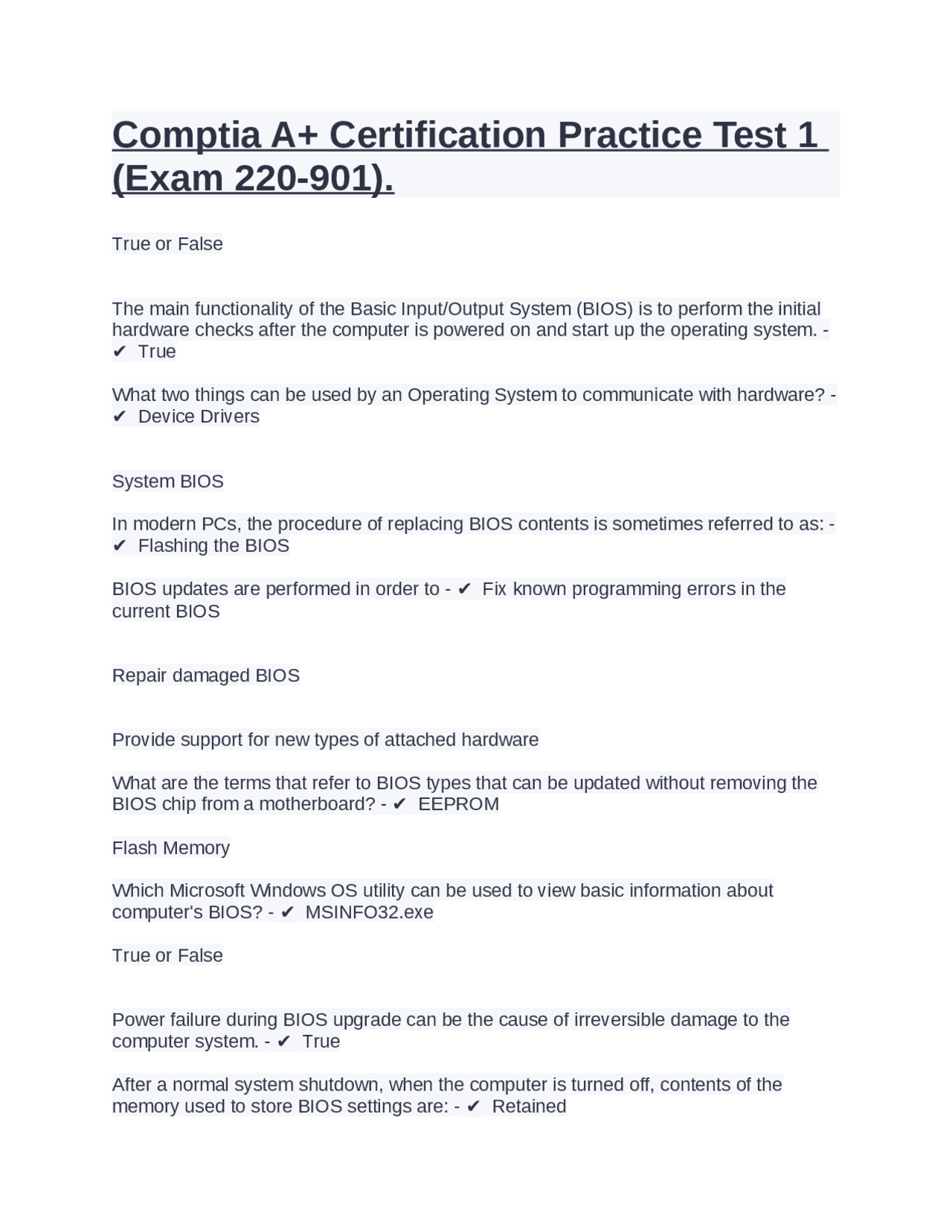 Comptia A+ Certification Practice Test 1 (Exam 220-901). | Exams ...