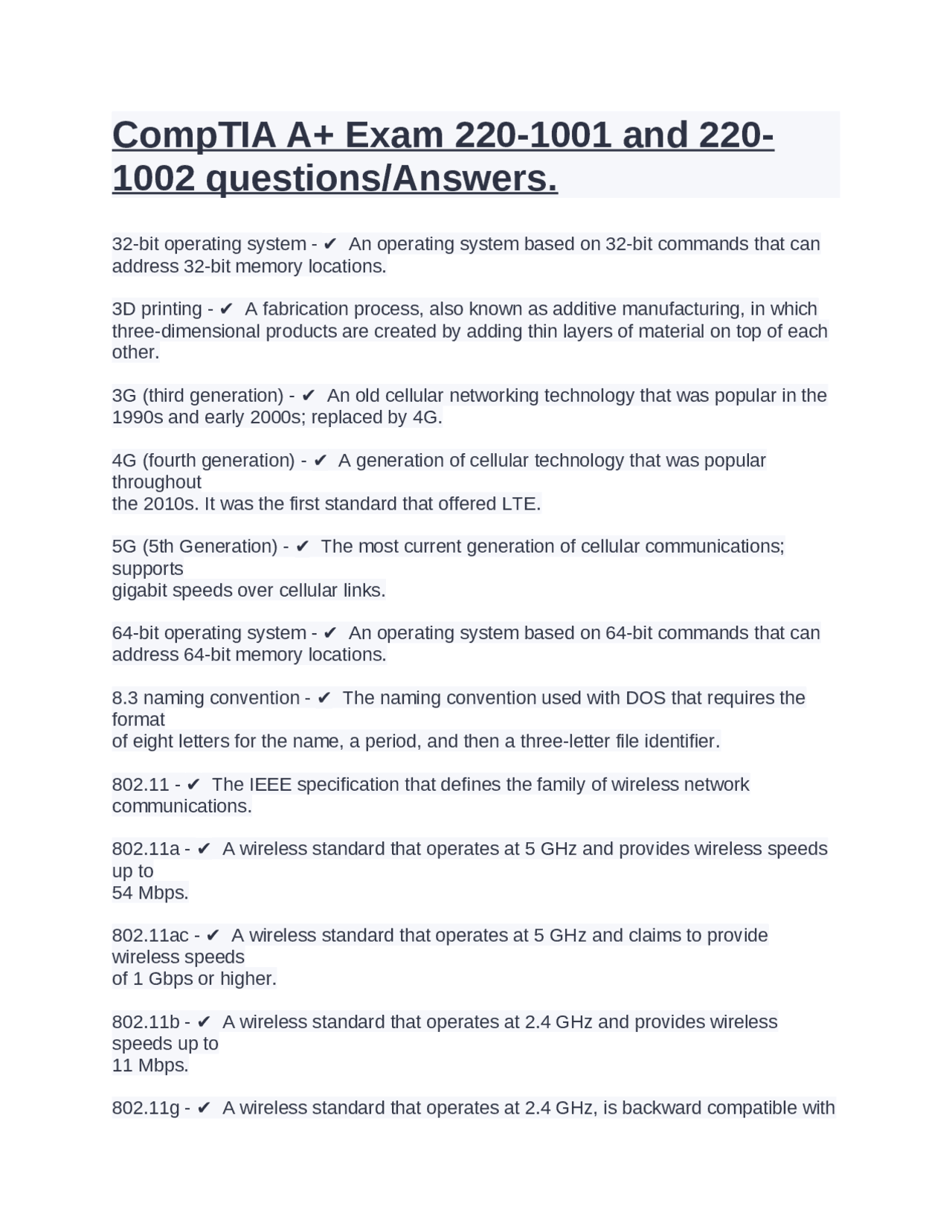 CompTIA A+ Exam 220-1001 and 220-1002 questions/Answers. | Exams ...