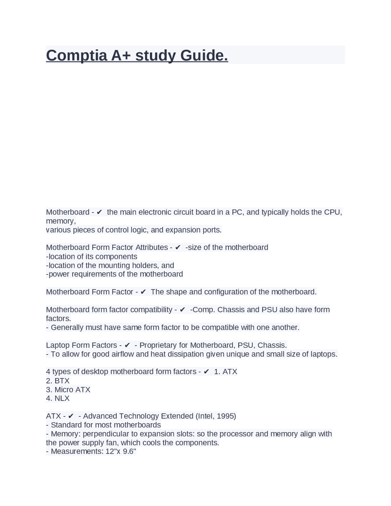 Comptia A+ study Guide. | Exams Computer Science | Docsity