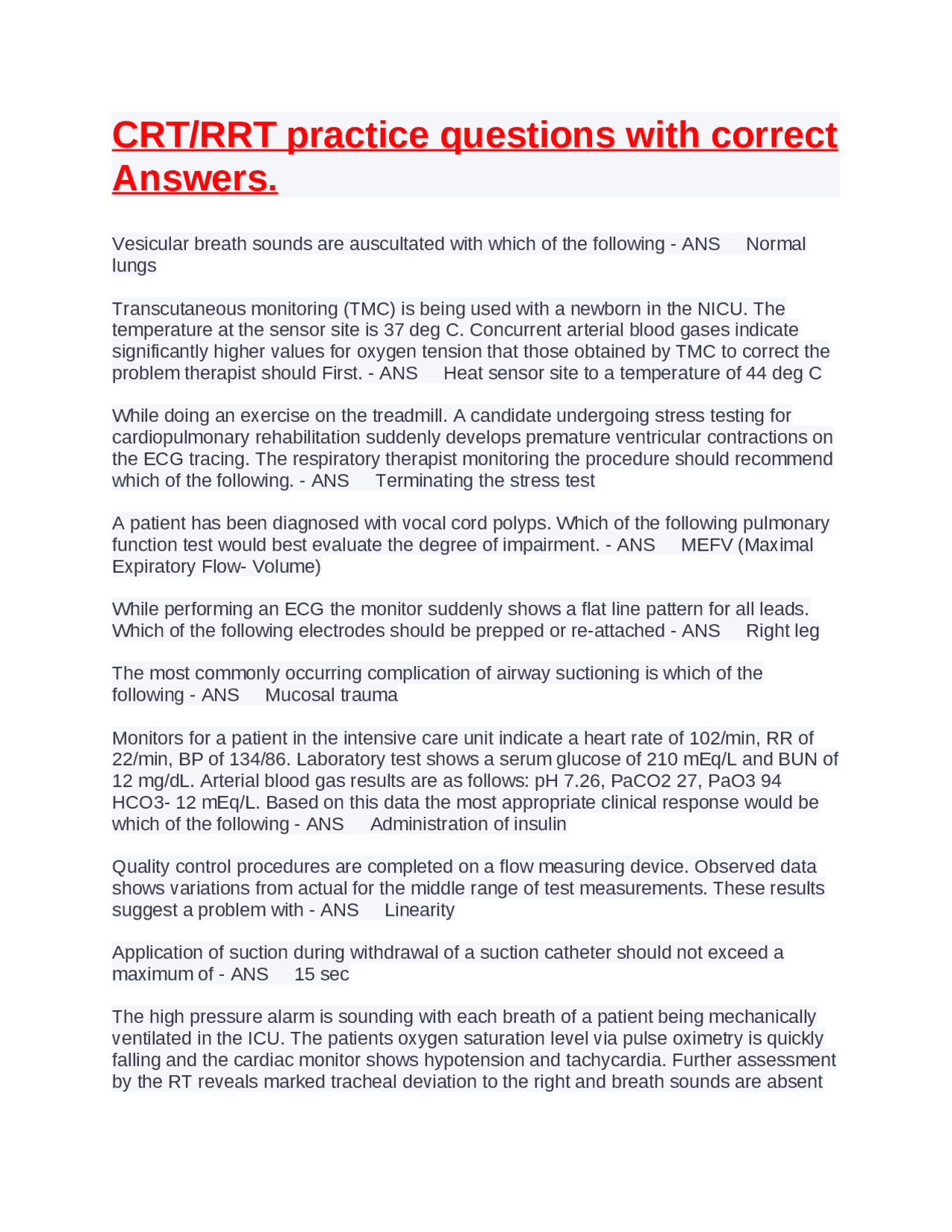 Qrt Example Question CRT/RRT practice questions with correct Answers. CRT/RRT practice ...