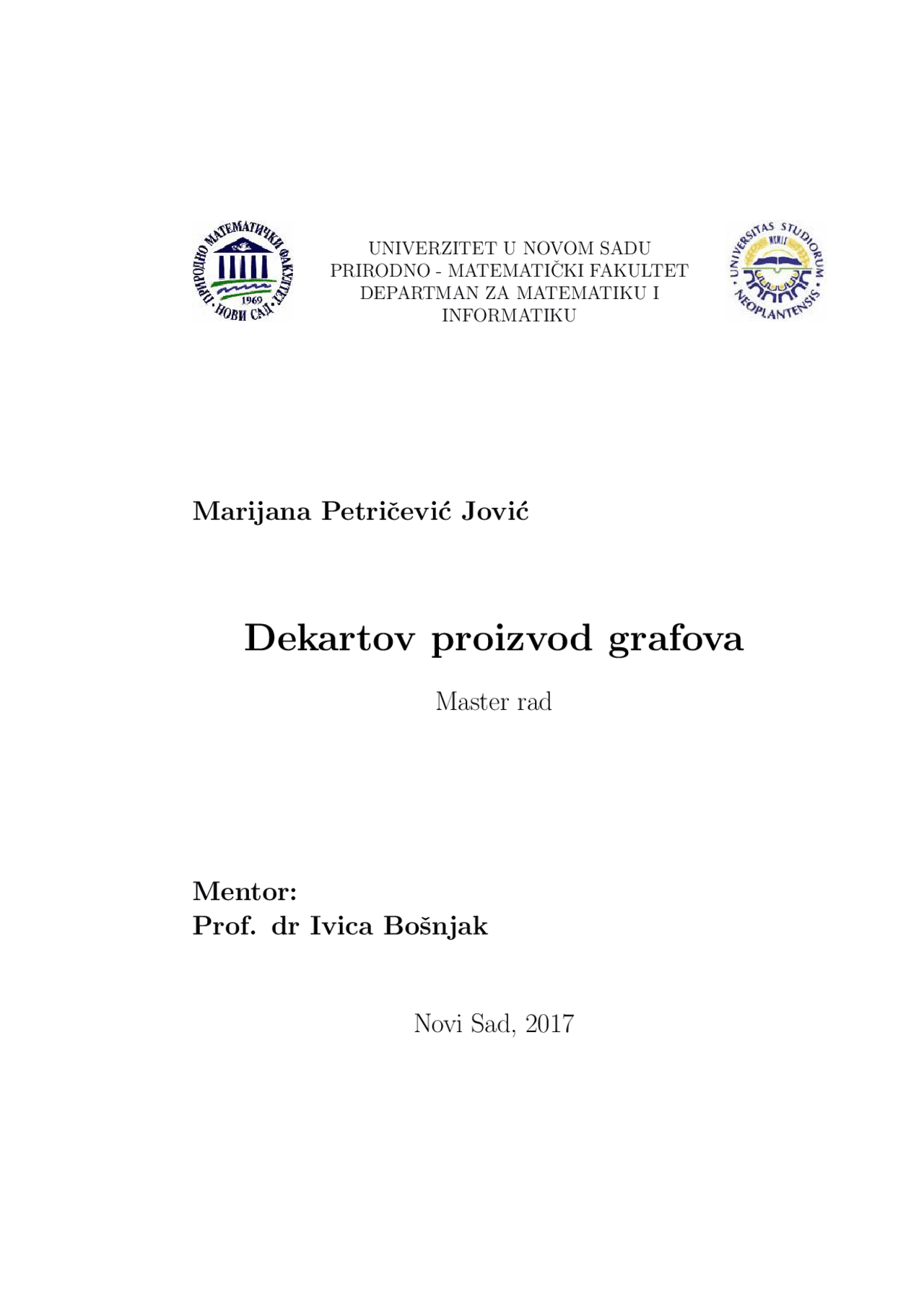 Dekartov proizvod grafova | Rezime' predlog Teorija grafova | Docsity