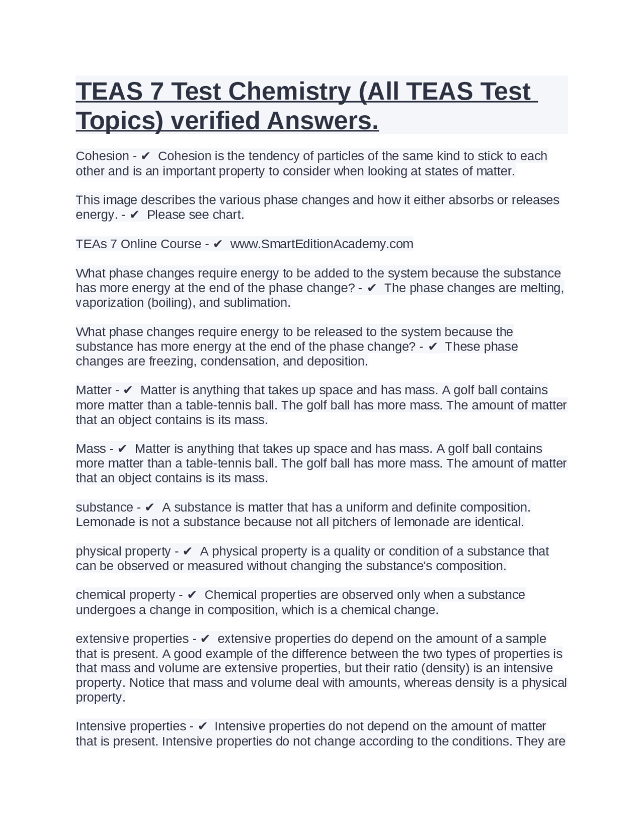 TEAS 7 Test Chemistry (All TEAS Test Topics) verified Answers. | Exams ...