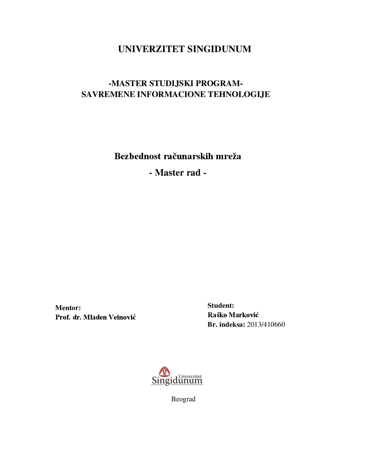 Korice Master Rada Bezbednost računarskih mreţa - Master rad | Beleške' predlog ...
