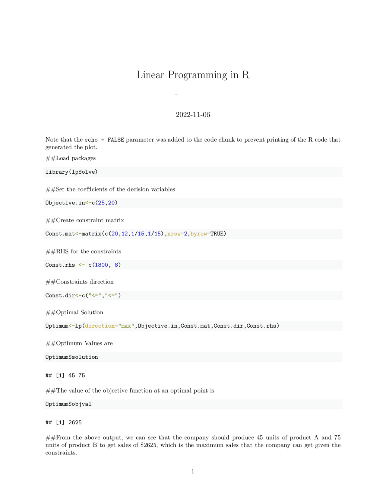 Linear Programming in R | Exercises Information Systems | Docsity