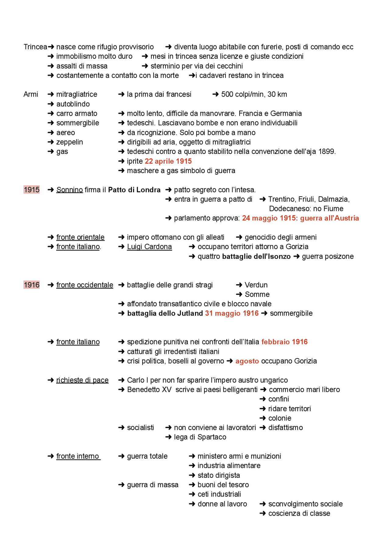 Schema prima guerra mondiale | Schemi e mappe concettuali di Storia ...