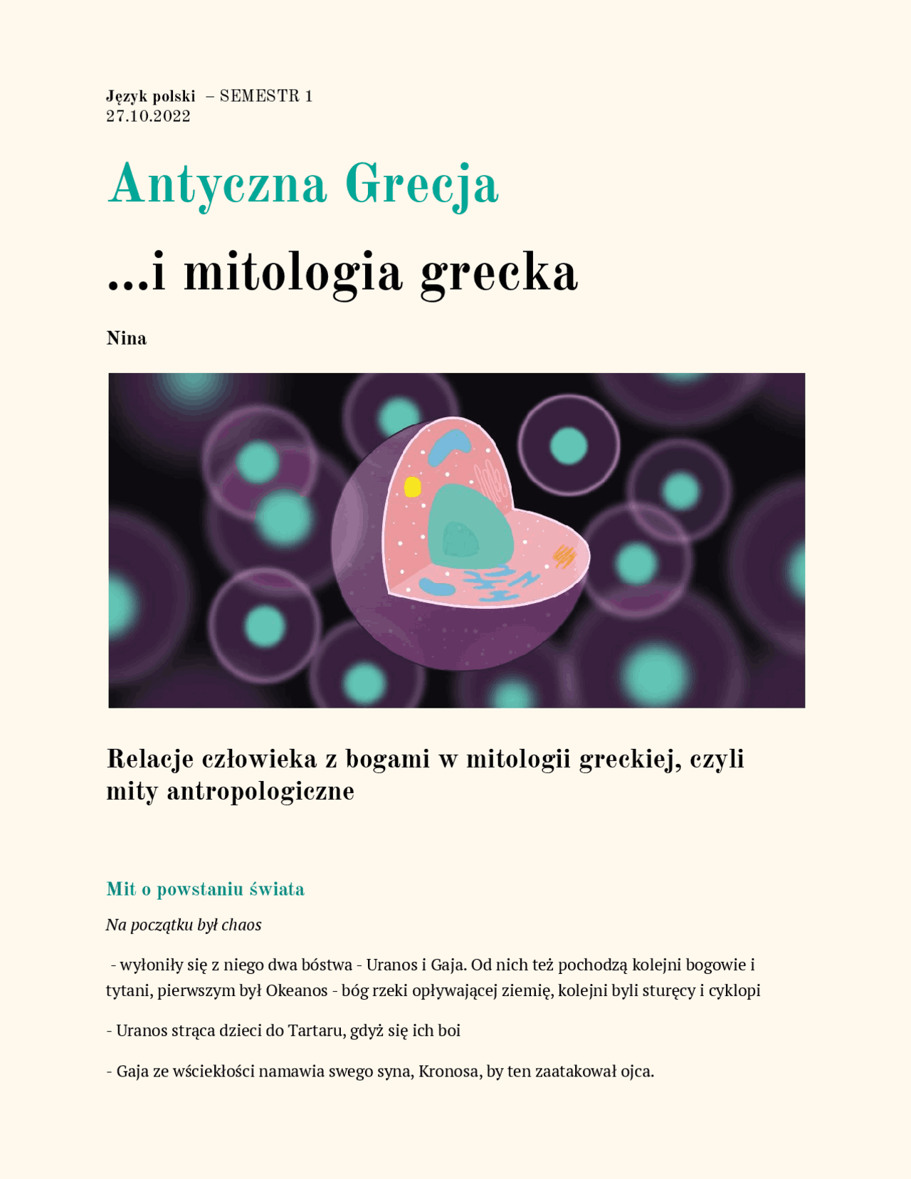 Antyczna Grecja - notatki | Notatki Język polski | Docsity