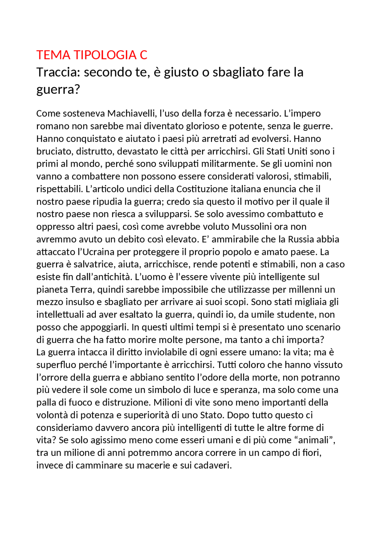 tracce di temi per la seconda media
