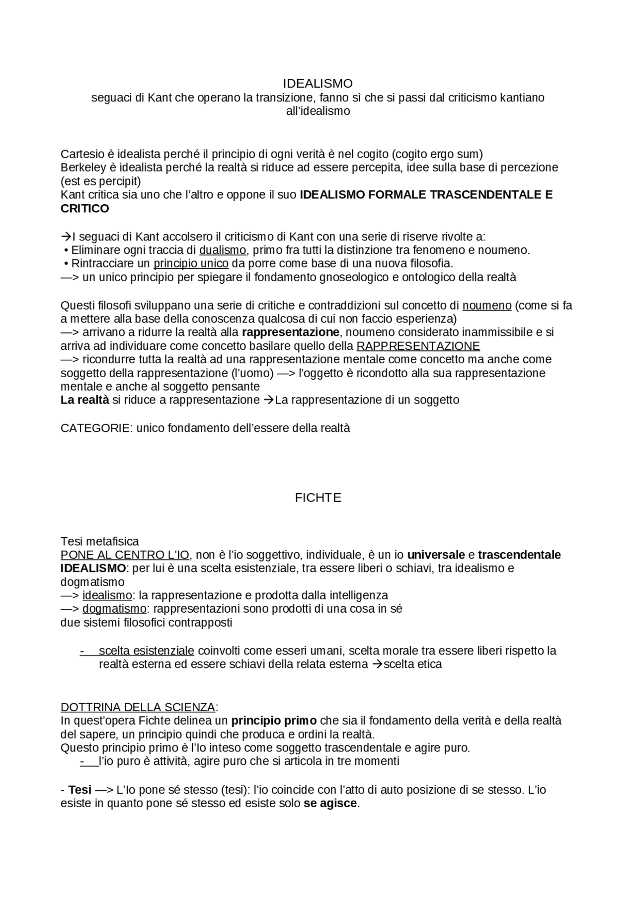 IDEALISMO FICHTE E SCHELLING Appunti di Filosofia Docsity