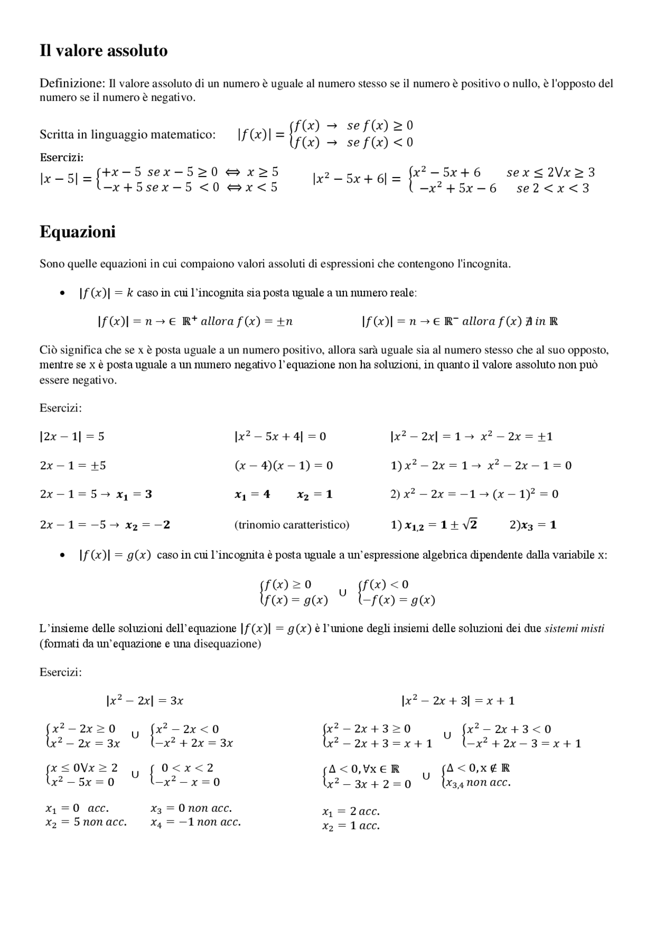 disequazioni valore assoluto esercizi svolti