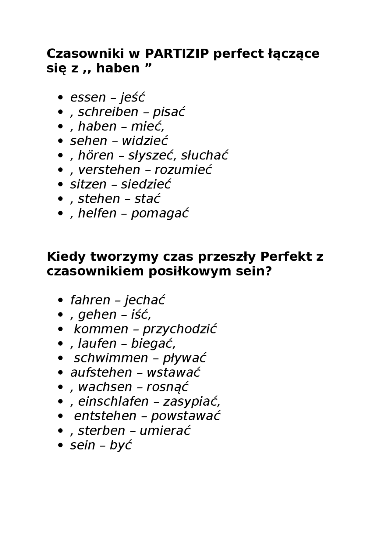 Czas przeszły j.niemiecki | Notatki Język niemiecki | Docsity