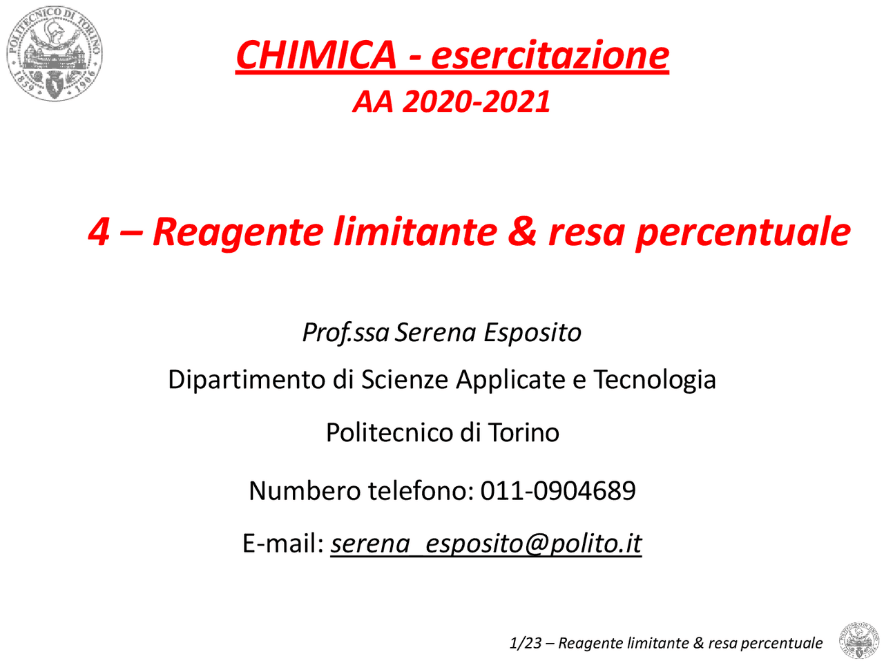 Reagente limitante chimica | Esercizi di Chimica | Docsity