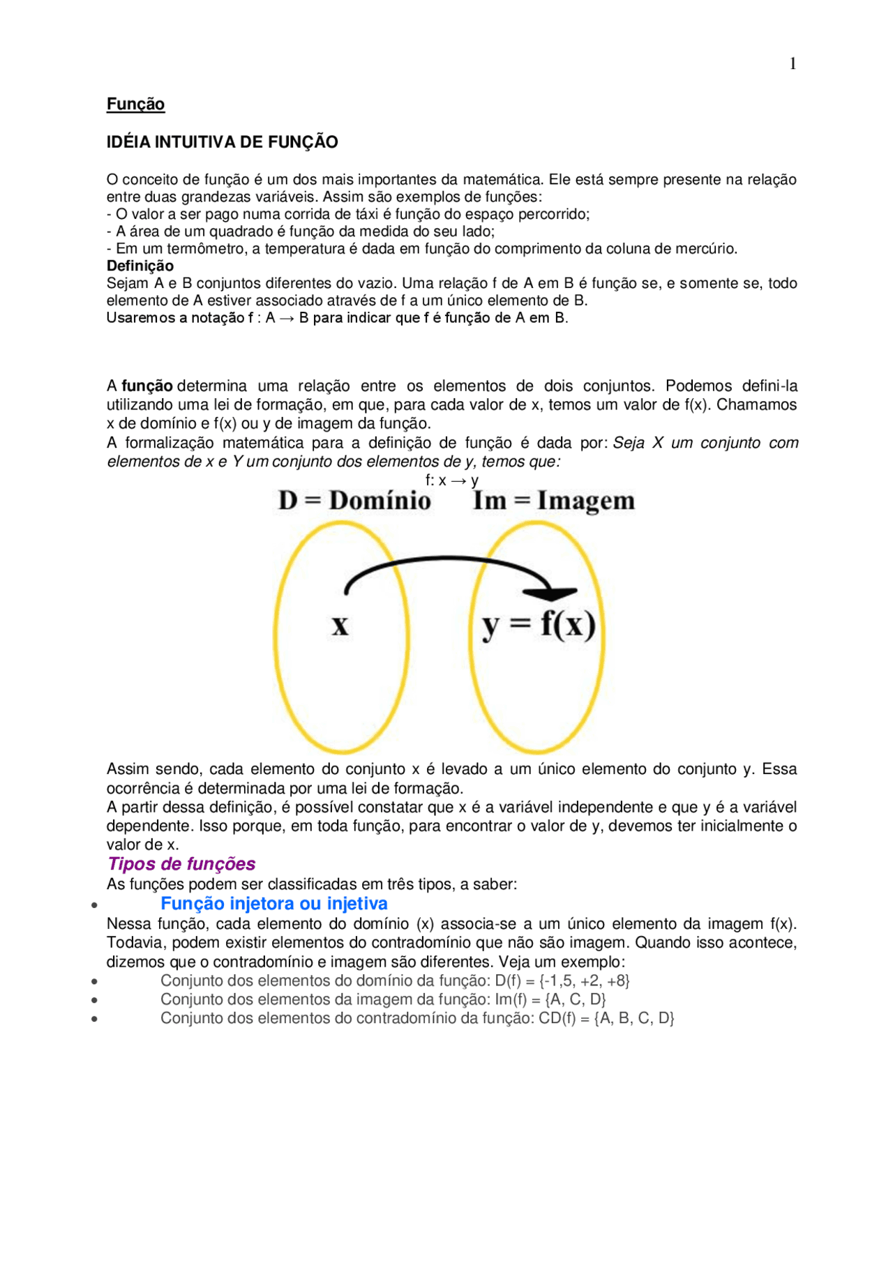 1 Tipos de funções Função injetora ou injetiva | Resumos Matemática ...