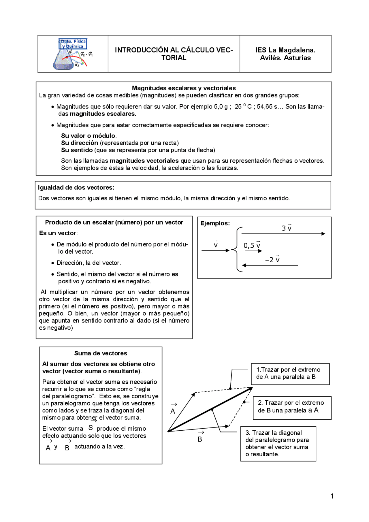INTRODUCCIÓN AL CÁLULO VECTORIAL | Apuntes de Física | Docsity