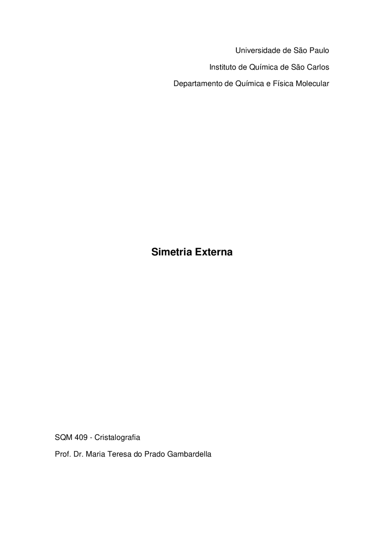 Simetria Externa | Notas de estudo Química | Docsity