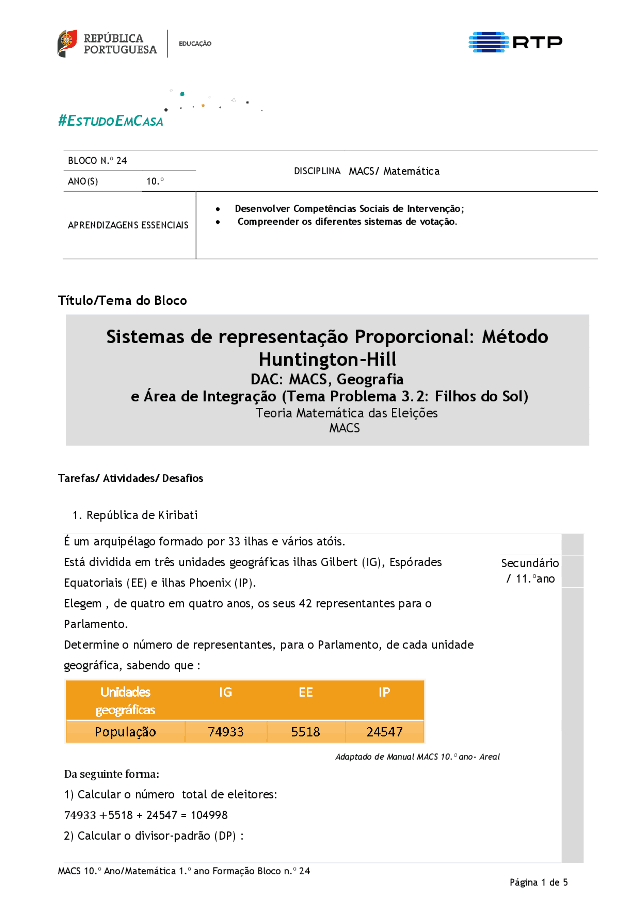 Método Huntington-Hill | Esquemas Matemática | Docsity
