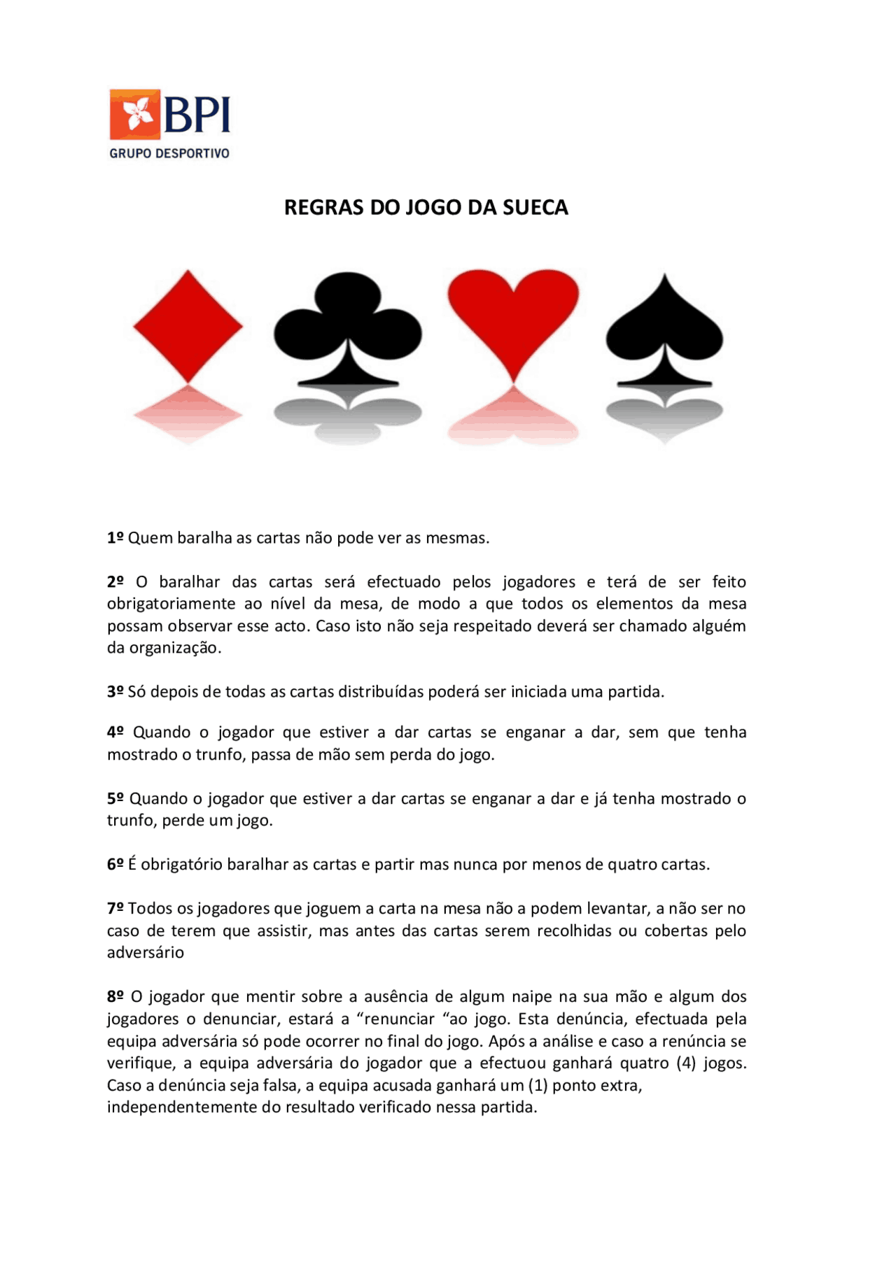 REGRAS DO JOGO DA SUECA Notas