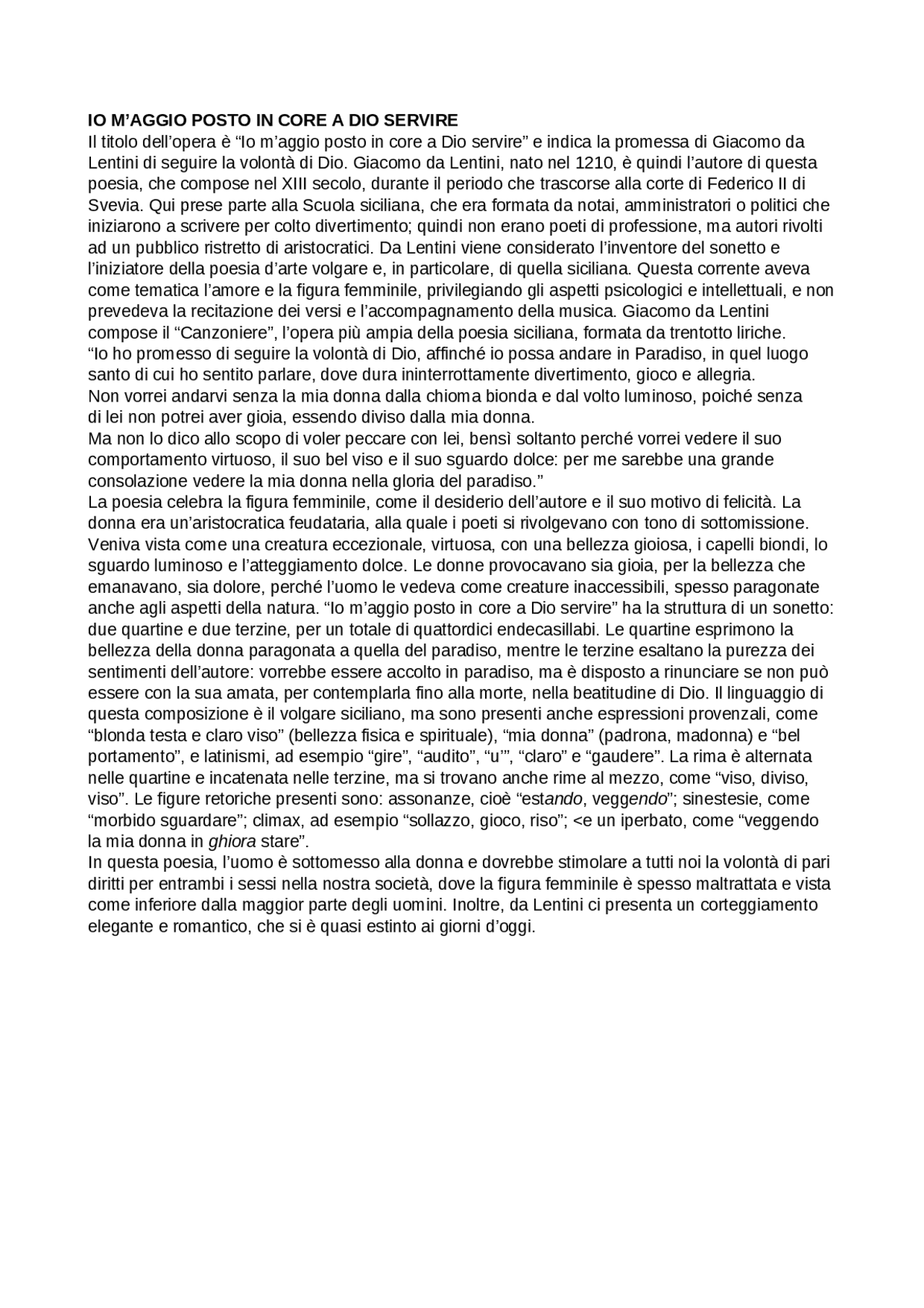 io m aggio posto in core a dio servire