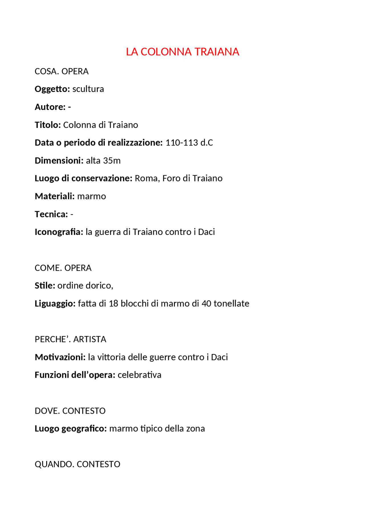 LA COLONNA TRAIANAanalisi Schemi e mappe concettuali di Elementi di