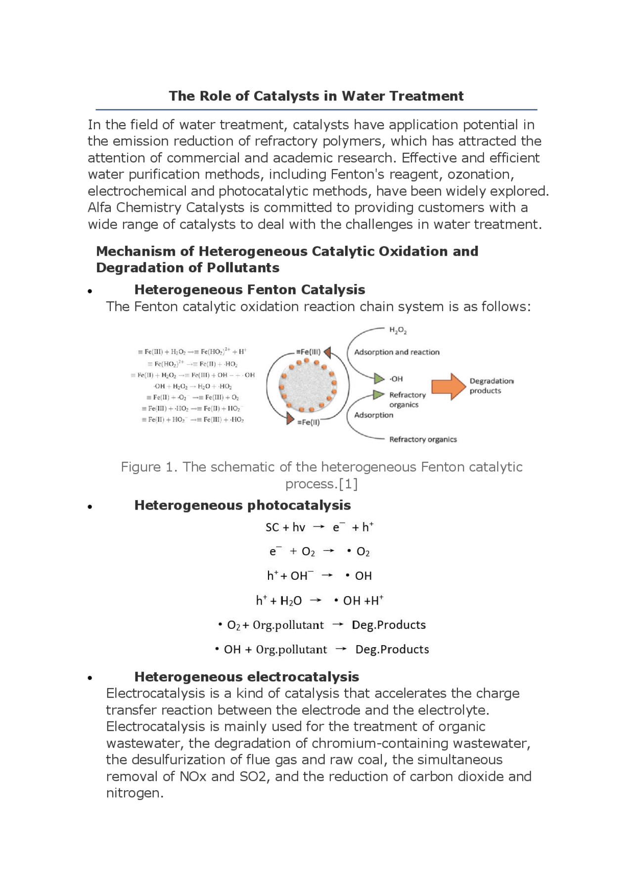 The Role of Catalysts in Water Treatment Study notes Applied Chemistry Docsity
