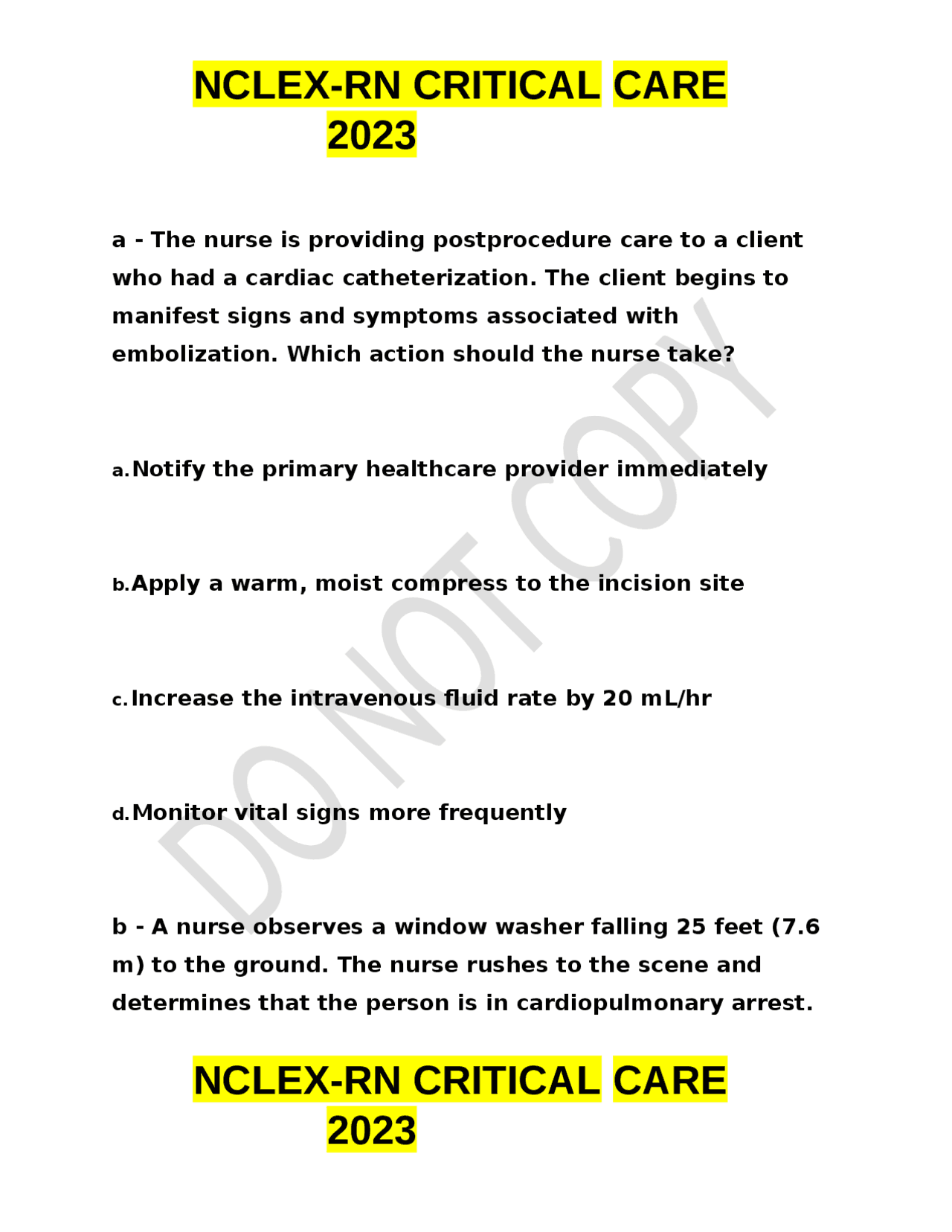 NCLEX-RN CRITICAL CARE 2023NCLEX-RN CRITICAL CARE 2023 | Exams Nursing ...