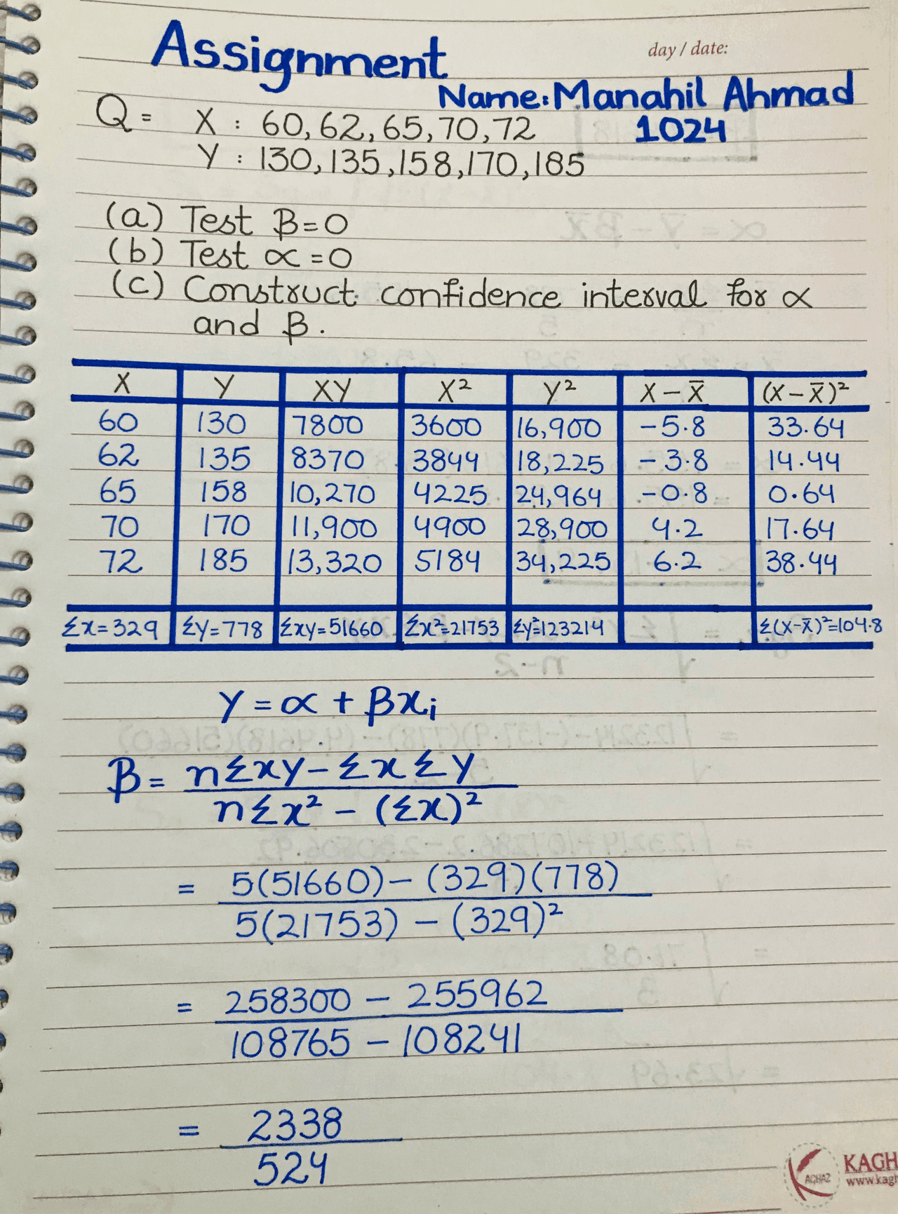 Regression Analysis assignment | Assignments Applied Statistics | Docsity