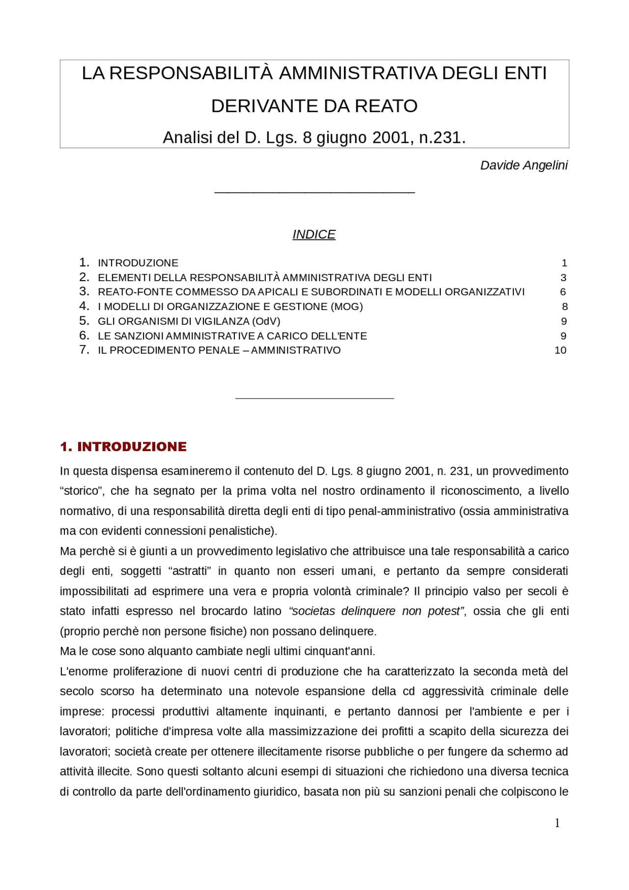 Dispensa su D. Lgs. 231/2001 - Responsabilità amministrativa degli enti ...