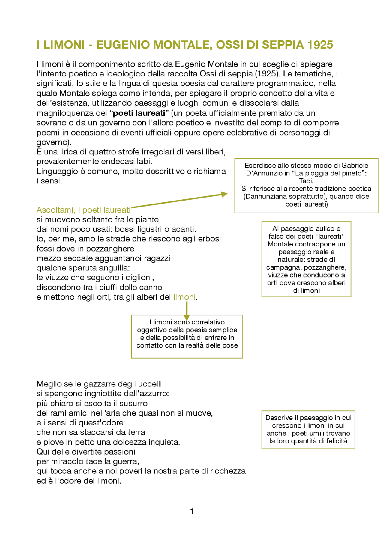 I Limoni, Montale (Analisi e Commento) Appunti di Letteratura