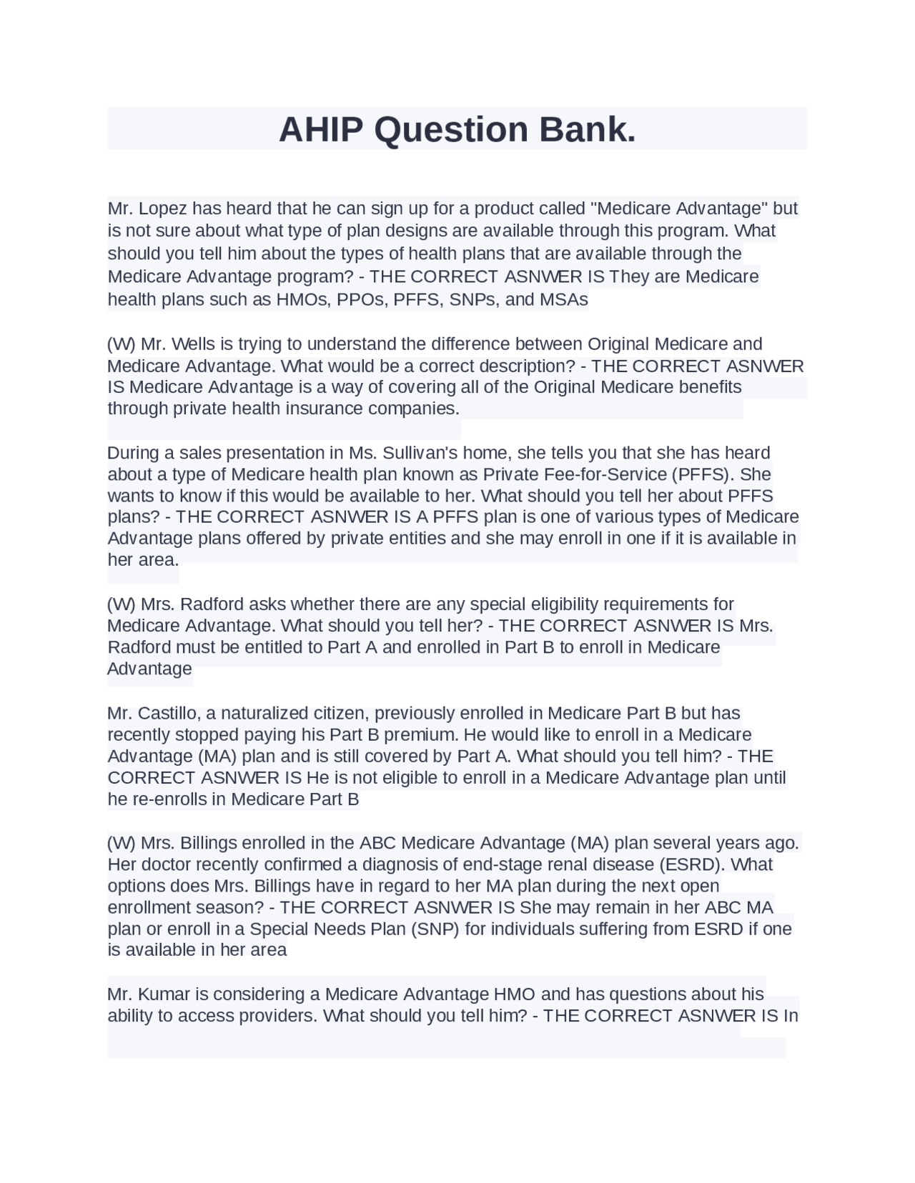 AHIP Question Bank. AHIP Question Bank. | Exams Human Resource ...
