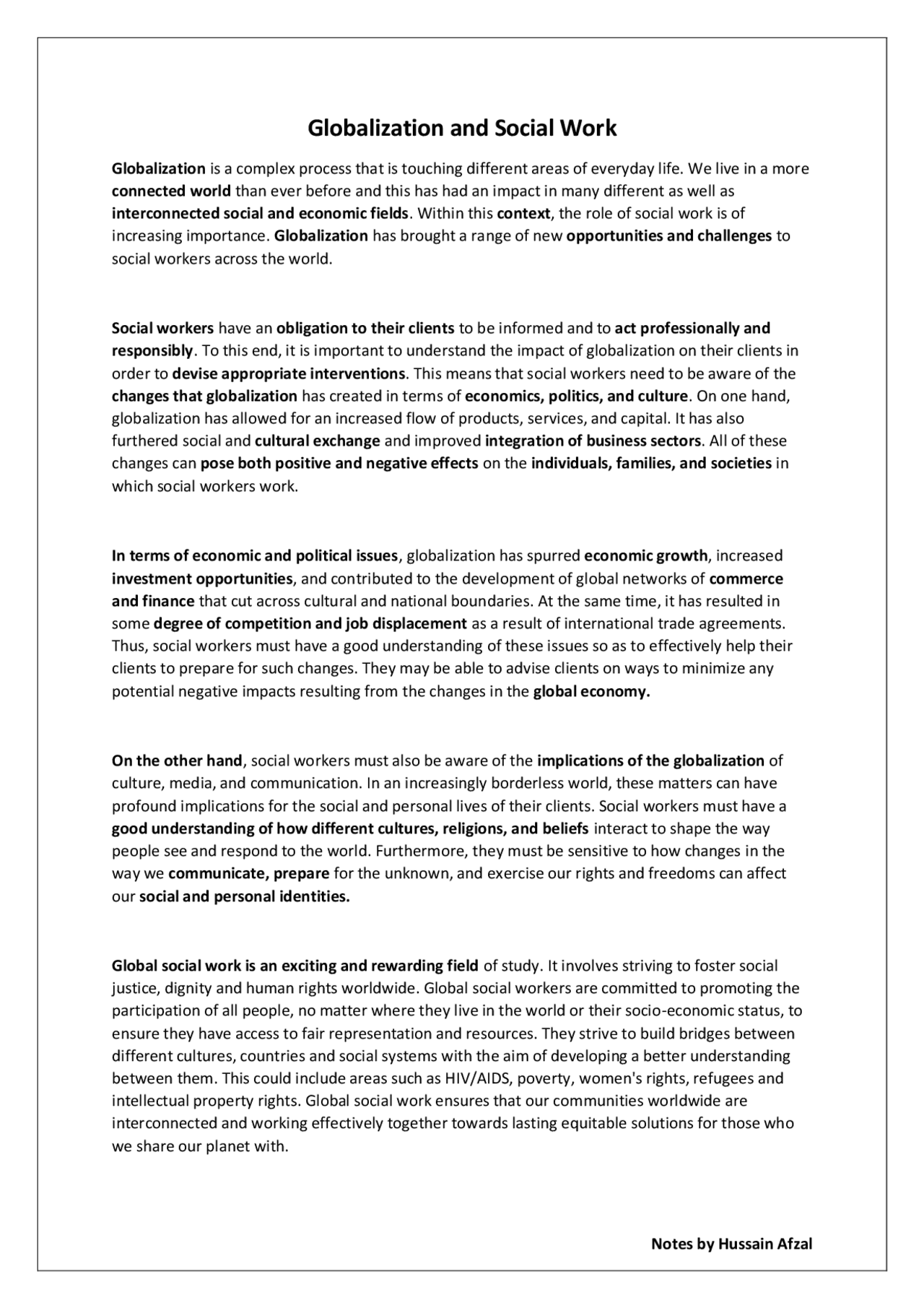 Globalization And Social Works Study Notes Social Work Docsity