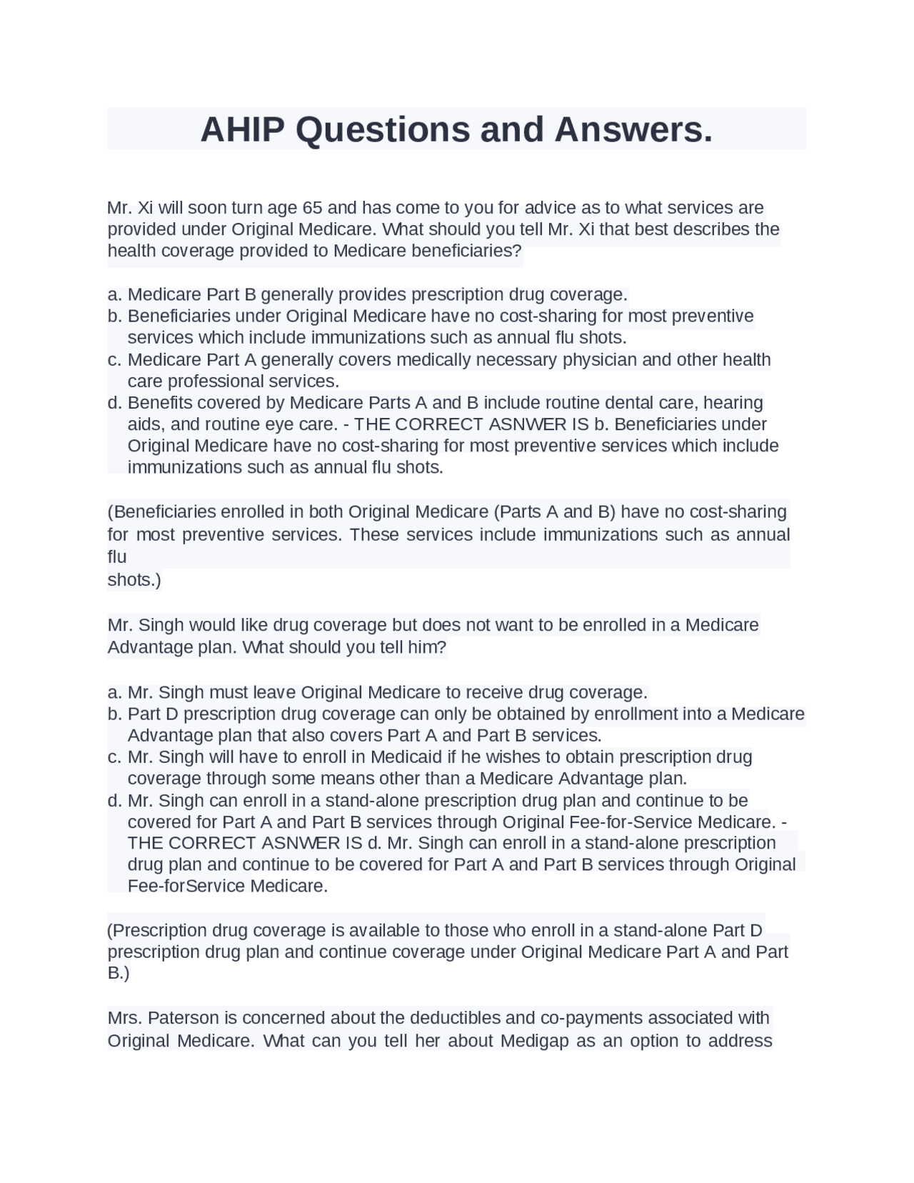 AHIP Questions and Answers. | Exams Human Resource Management | Docsity