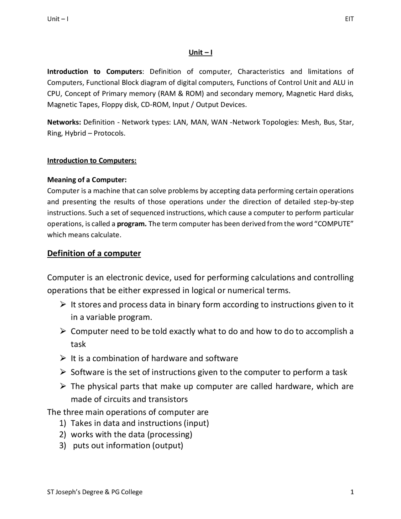 What is Computer ?Define | Study notes Computer science | Docsity