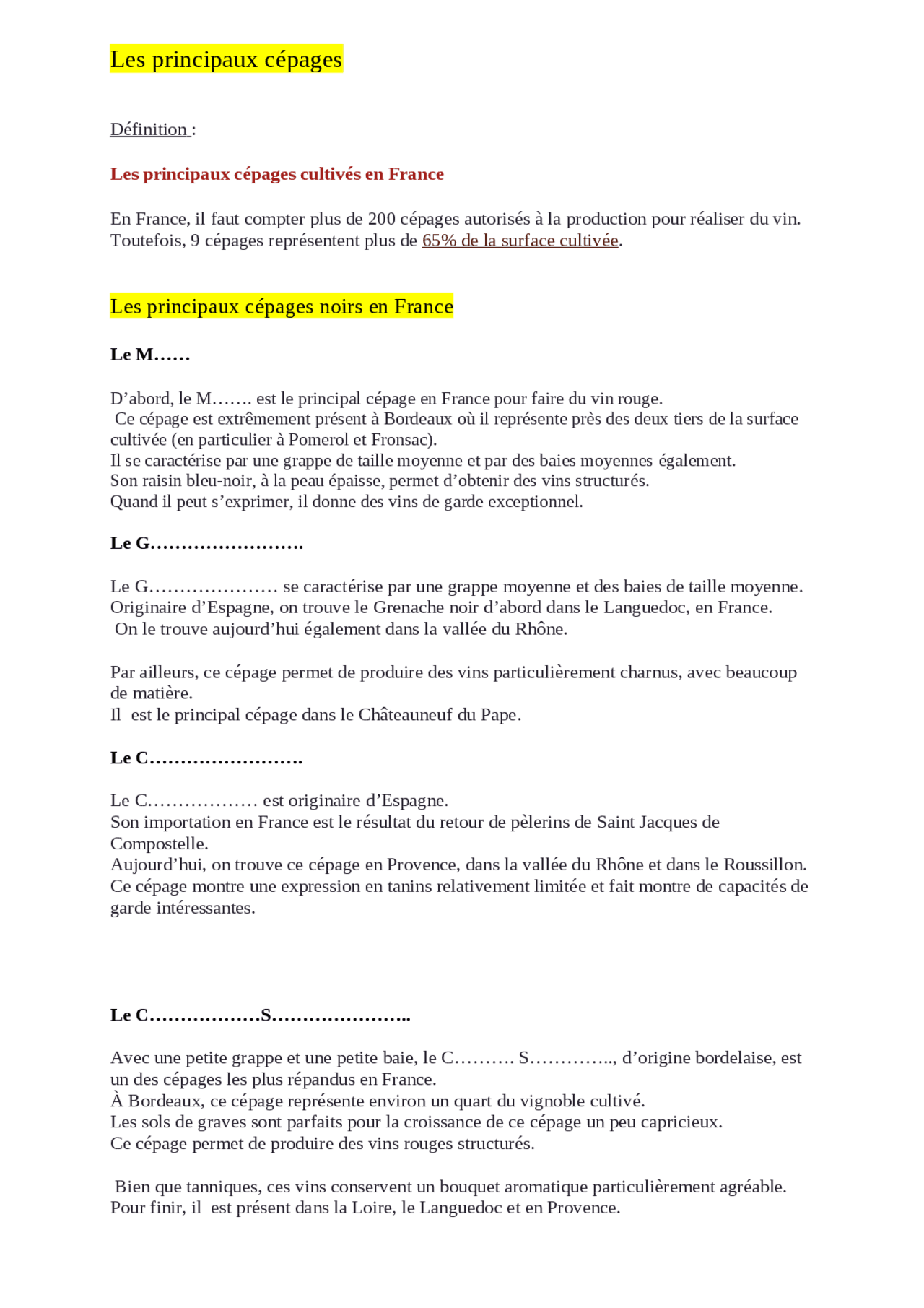Fiche explicative sur different sujets | Notes Français | Docsity