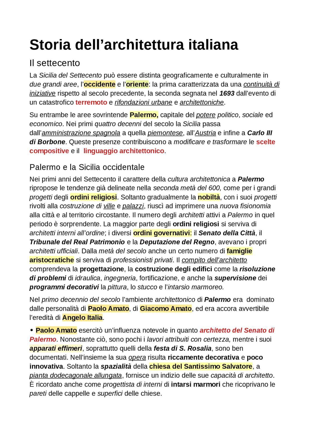 Storia dell'architettura Italiana il settecento siciliano Dispense