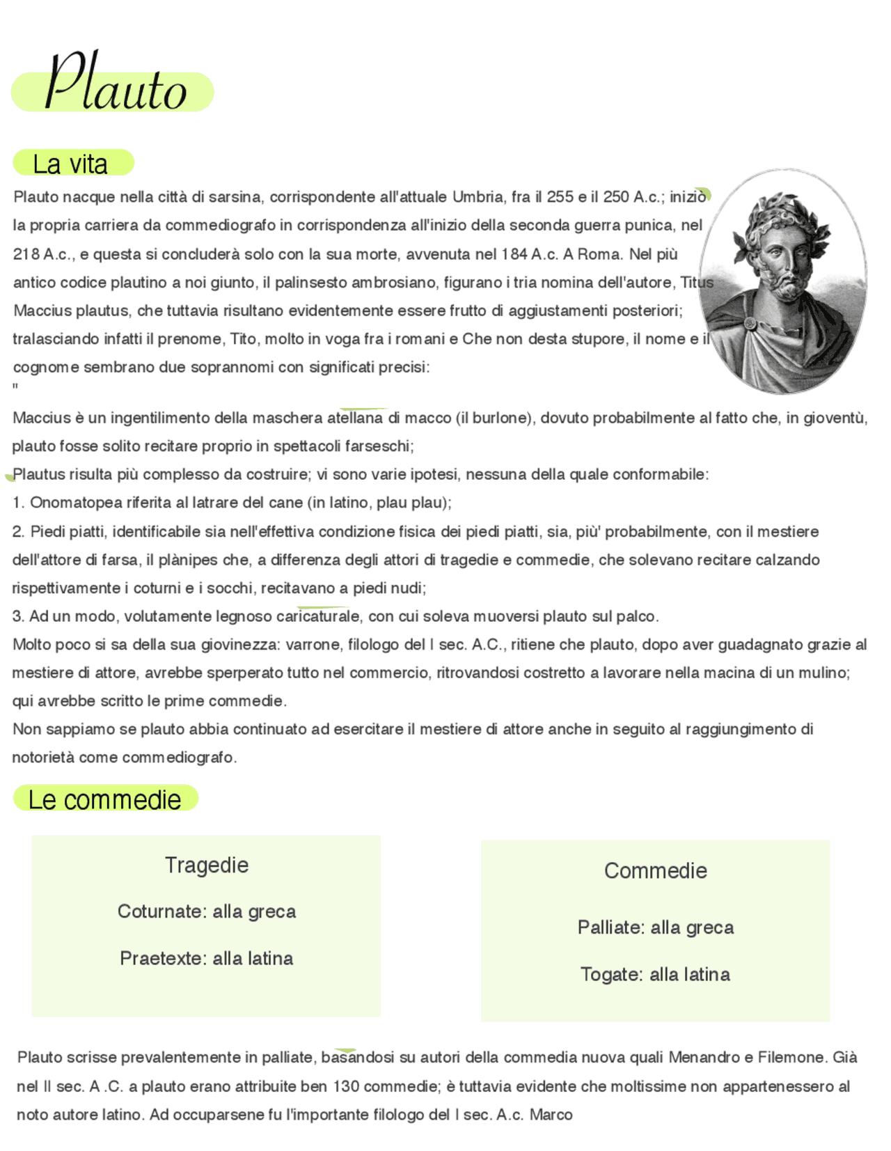 Plauto e Terenzio, biografia e opere | Appunti di Latino | Docsity