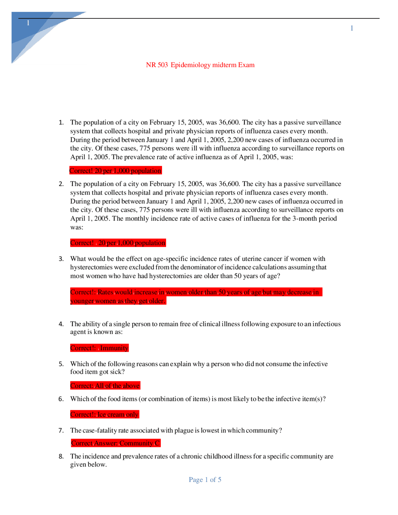 NR 503 Epidemiology Midterm Exam | Exams Nursing | Docsity