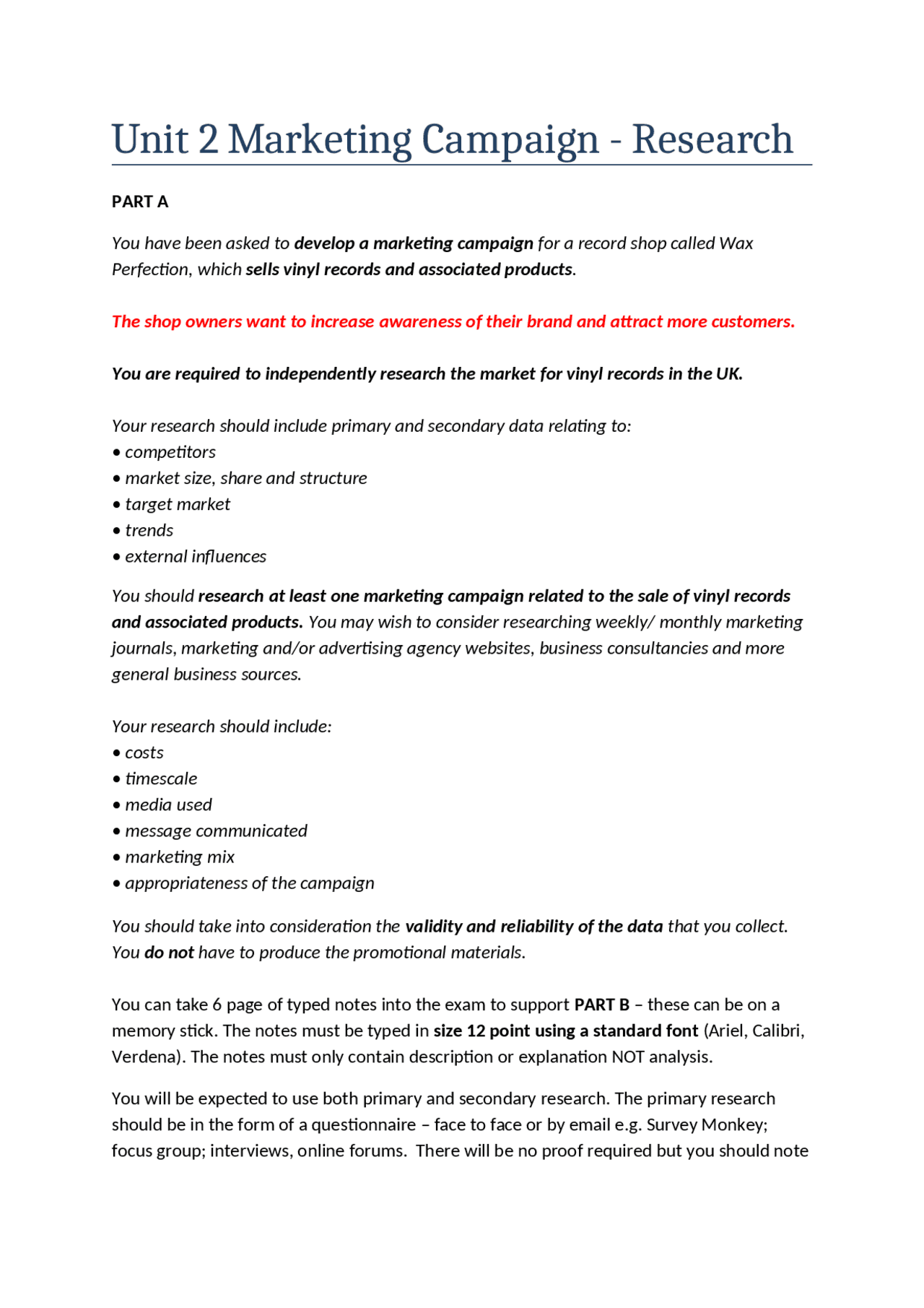 Unit 2-marketing campaign | Study notes Business | Docsity