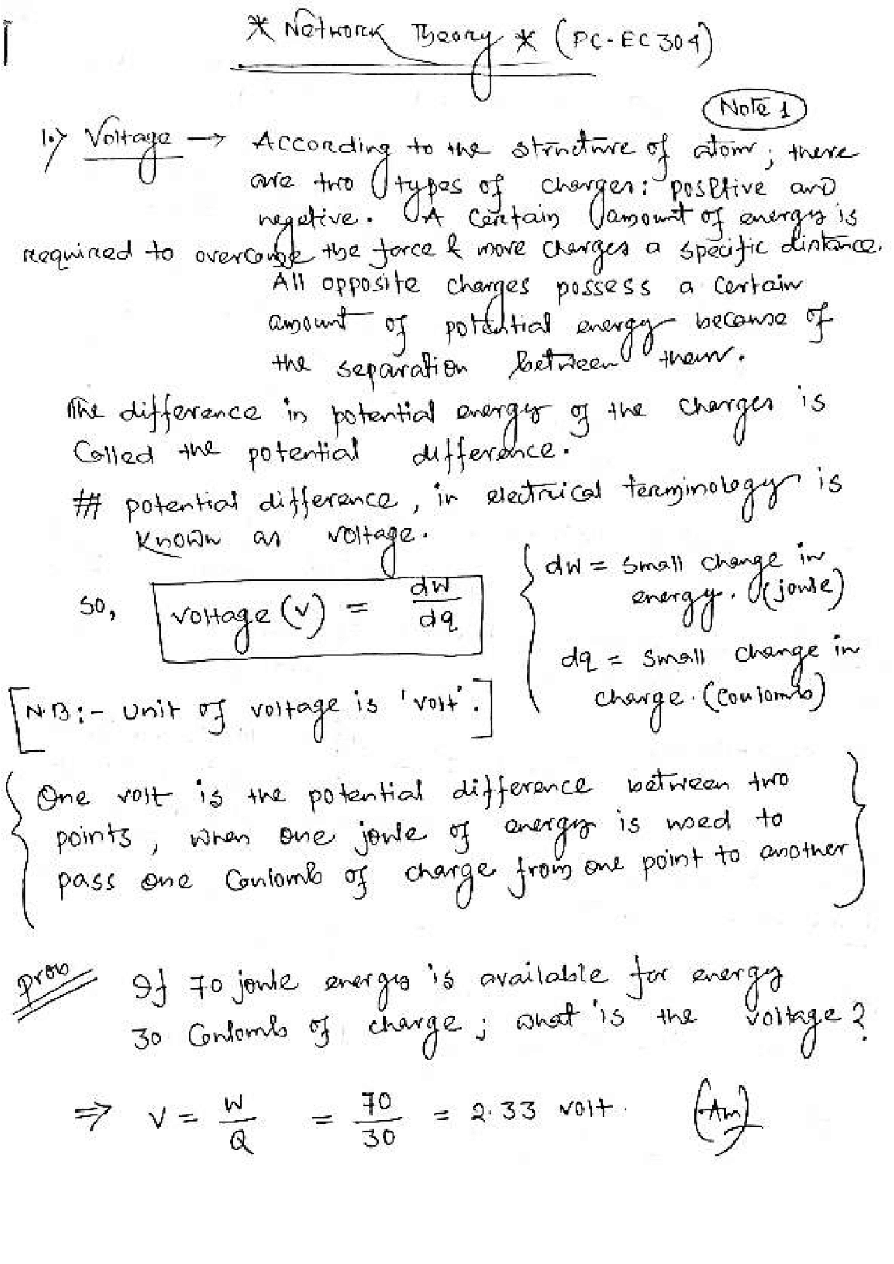 Network Theory Comprehensive Notes | Lecture notes Network Theory | Docsity
